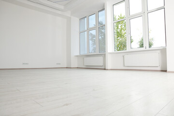 New empty room with clean windows and white walls