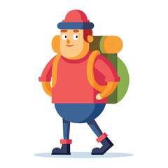 Cartoon hiker with heavy backpack vector on white background vector illustration