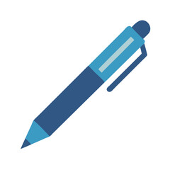 Flat design blue ballpoint pen illustration on black background