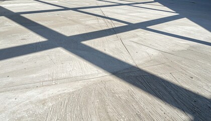 Fototapeta premium Construction activity shadows on concrete floor industrial site photography urban environment ground level light play and texture