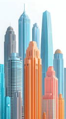 Fototapeta premium Colorful cityscape with various tall buildings