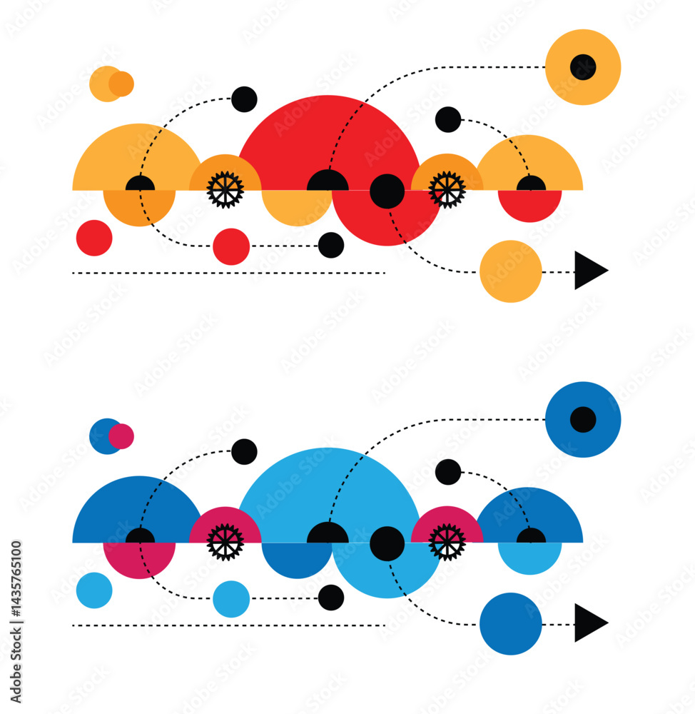 Poster Random Abstract Geometric Figures Design Line Art Colored Set. Graphic design elements and resources vector art