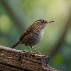 Fototapeta premium Tiny Wren on Wooden Beam