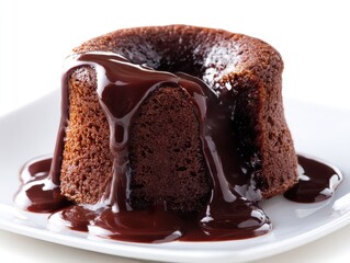 Chocolate lava cake with sauce on white background