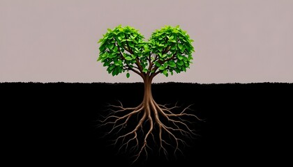 Heart Shaped Tree with Deep Roots Symbolizing Love and Growth