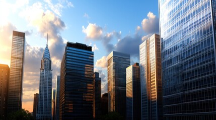 Sunset over New York City skyscrapers