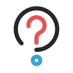 Bold red question mark in a dark grey circle