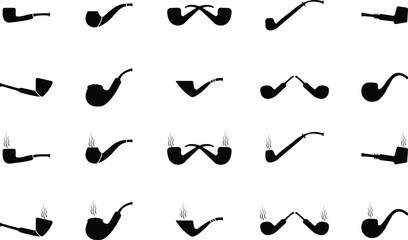 Tobacco pipes icon set. Cigarette vector logo design Smoking Pipe silhouette collection isolated on transparent background Vintage old fashion addiction tool cigarette usually smoked by elderly people