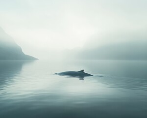 Fototapeta premium Misty lake scene silhouette