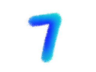 Blue neon number seven with dynamic gradient design on white