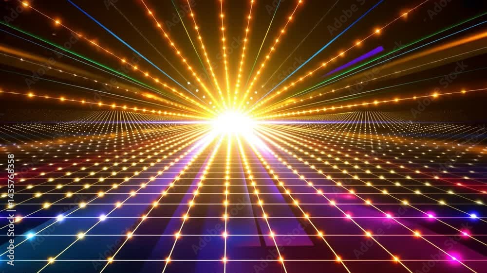 Poster vibrant digital background with colorful light beams creating mesmerizing grid pattern, evoking ener