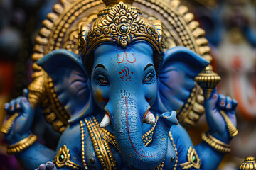 Bright holiday composition for happy Ganesh Chaturthi, abstract vivid composition consists of fictional unreal fantastic vision on background