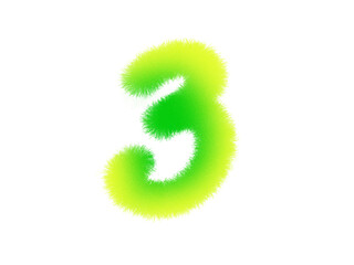 Neon green number three graffiti style design on white background.