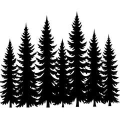 Naklejka premium Hand Drawn Pine Forest Silhouettes Dense Evergreen