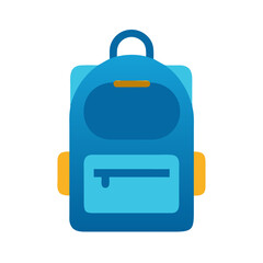 Blue backpack flat vector design isolated on black background