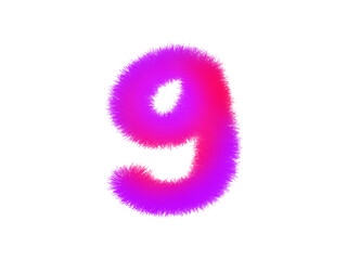 vibrant pink number nine glowing neon gradient design isolated
