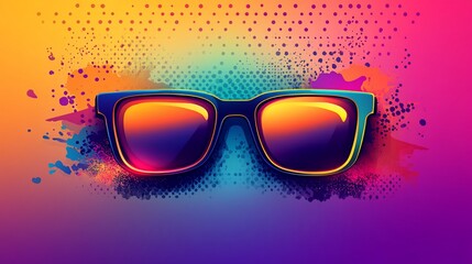 Vibrant Sunglasses with Artistic Splatter Background in Vivid Color Palette