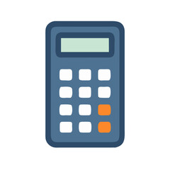 Blue calculator with white and orange buttons illustration
