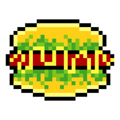 Hot dog with pixel art isolated on white background