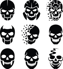 Skull Outline Silhouette Set | Skeleton Head Vector Art Skull Drawing Silhouette | Horror and Anatomy Design