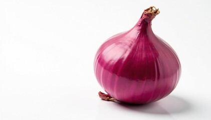 Fototapeta premium Single red onion, vibrant color, clean white backdrop, still life, bulb