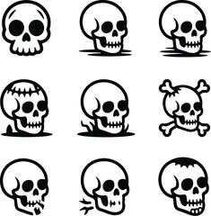 Skull Outline Silhouette Set | Skeleton Head Vector Art Skull Drawing Silhouette | Horror and Anatomy Design