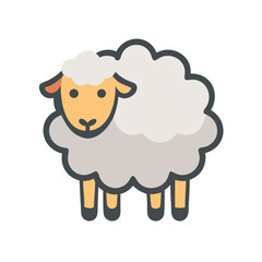 Cartoon sheep with fluffy wool on black background