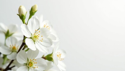 Obraz premium Delicate white flower blossoms against pure white backdrop, elegant, fresh, organic