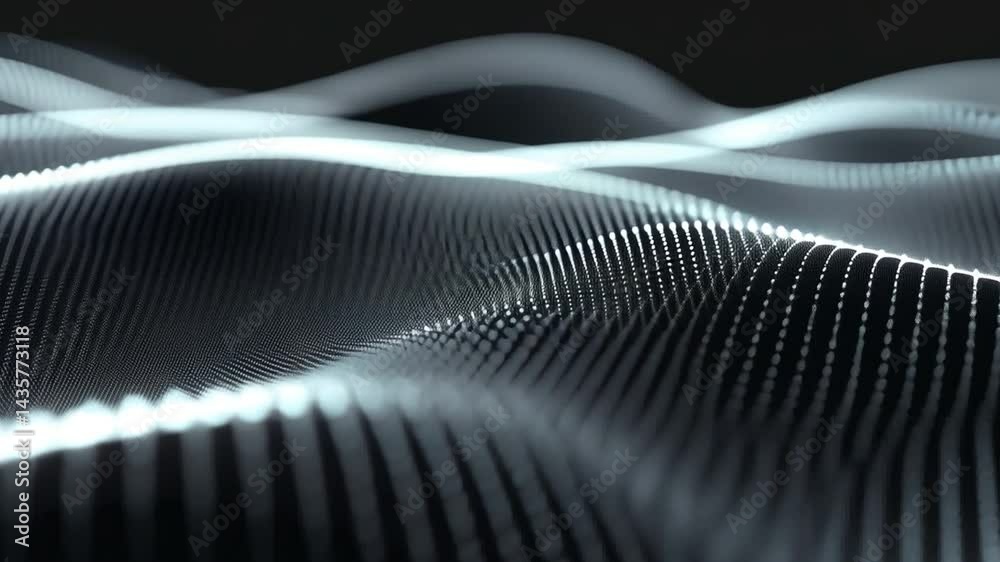Poster abstract waves in dark background with illuminated dots and smooth curves create mesmerizing depth a