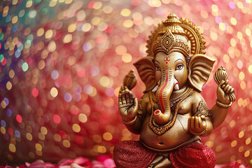 Fototapeta premium Bright holiday composition for happy Ganesh Chaturthi, abstract vivid composition consists of fictional unreal fantastic vision on background