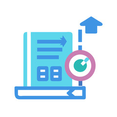 Stylized illustration of book with progress indicator and arrow