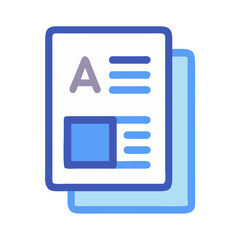 Two documents stacked with text and image placeholders illustration