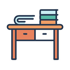 Flat vector illustration of desk with books and drawers