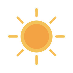 Flat design sun icon radiating light on black background