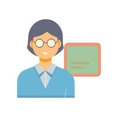 Teacher icon with green chalkboard on black background flat