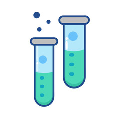 Two stylized test tubes with bubbling liquid illustration