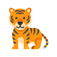 Cute stylized tiger illustration standing on black background graphic