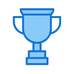 Blue and white trophy icon against a black background