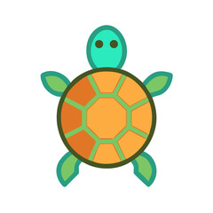 Flat Vector Illustration of a Colorful Sea Turtle