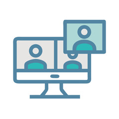 Digital conference call icon displayed on computer monitor screen