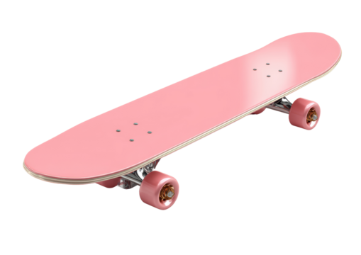 Stylish pink skateboard on a white background.