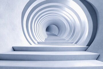 Obraz premium Steps lead into an endless circular tunnel creating a mysterious atmosphere with a sense of depth and intrigue