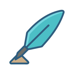 Turquoise quill pen standing up against a black background