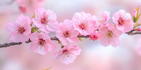 Obraz premium Cherry Blossom Branch with Pink Flowers in Bloom