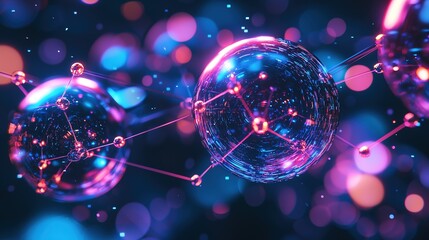 Cyberpunk Quantum Node Cluster Suspended in Neon Data Streams