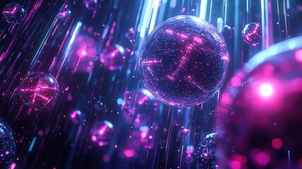 Cyberpunk Quantum Node Cluster Suspended in Neon Data Streams