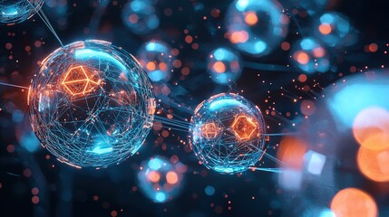 Transparent Quantum Data Orbs Linked by Neon Filaments