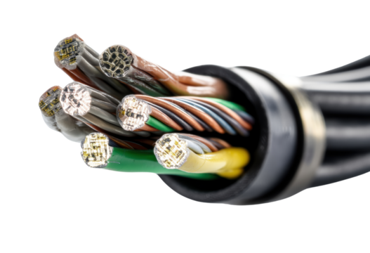 Close-up of electrical wires in a cable.