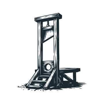 French Revolution Guillotine: A Symbol of Justice and Terror &ndash; Black and White Icon Vector and Illustration