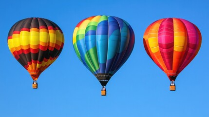 Obraz premium Multicolored balloons rising together against a clear blue sky background